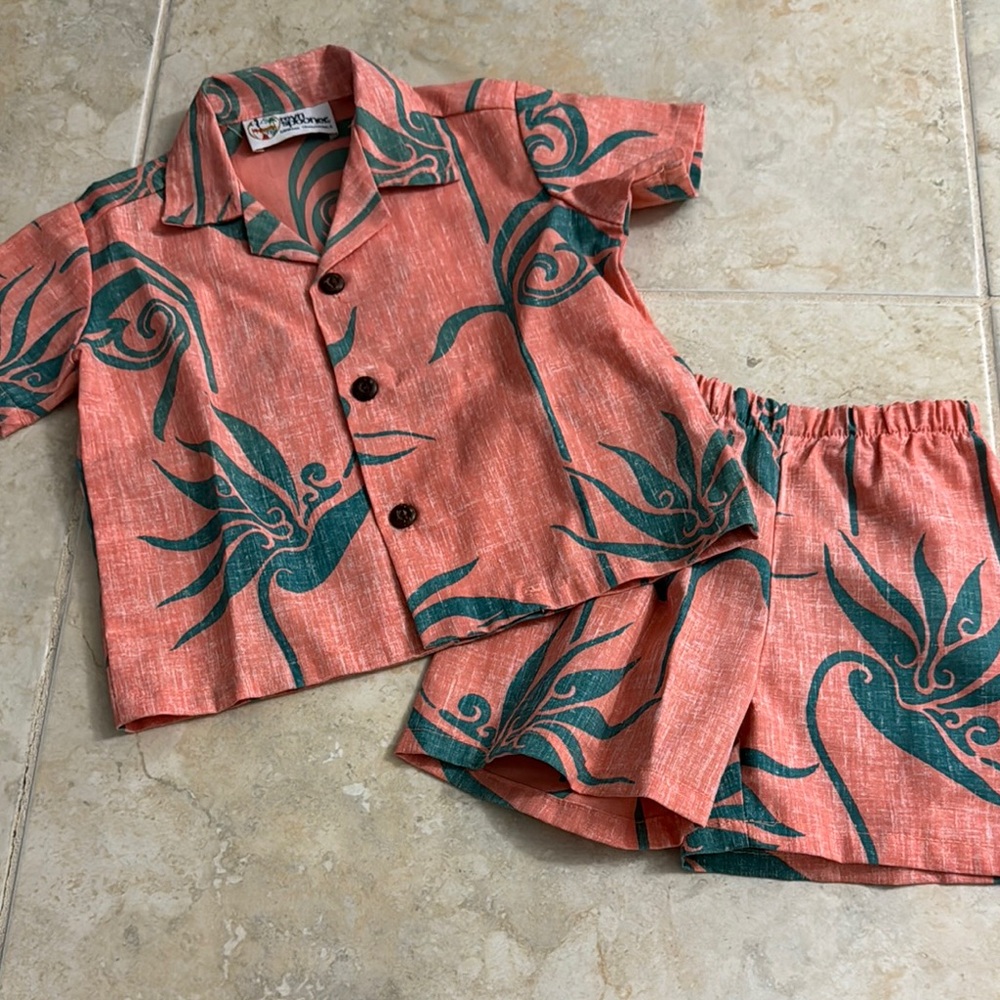Coral & Teal Tropical Kids Pajama Set